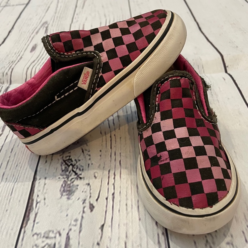 Vans Pink and Black Checked Slip On